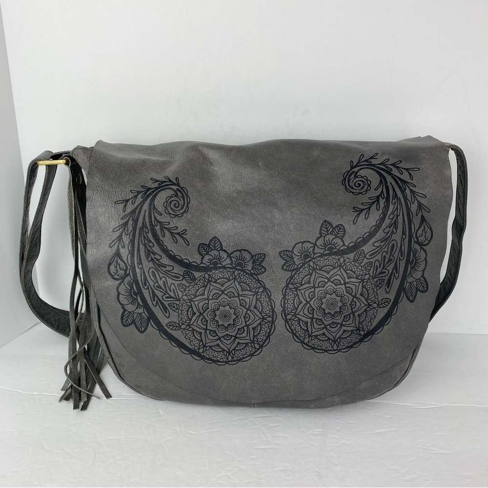 HOBO Gray Hobo Bag with Black Paisley Design